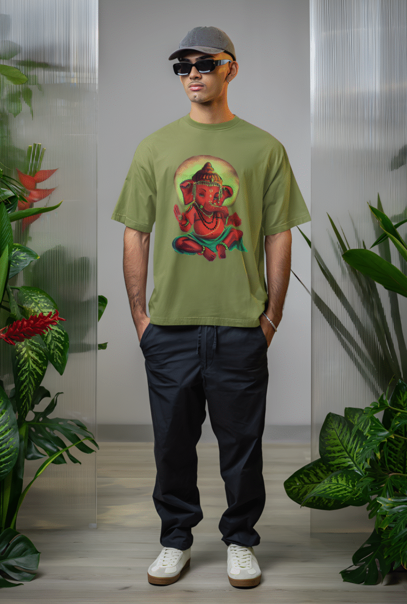 Handmade Ganesha Line Art T-Shirt – Spiritual Oversized Tee