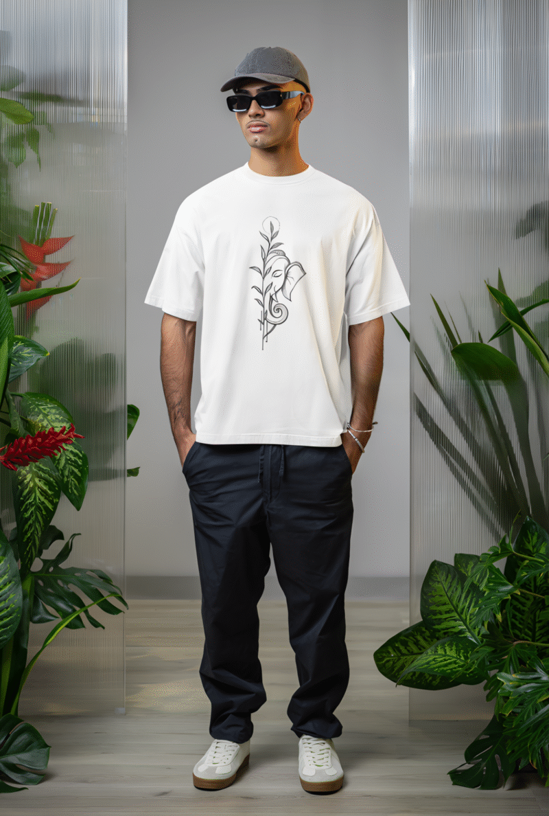Minimalist Ganesha Line Art T-Shirt – Spiritual Oversized Tee